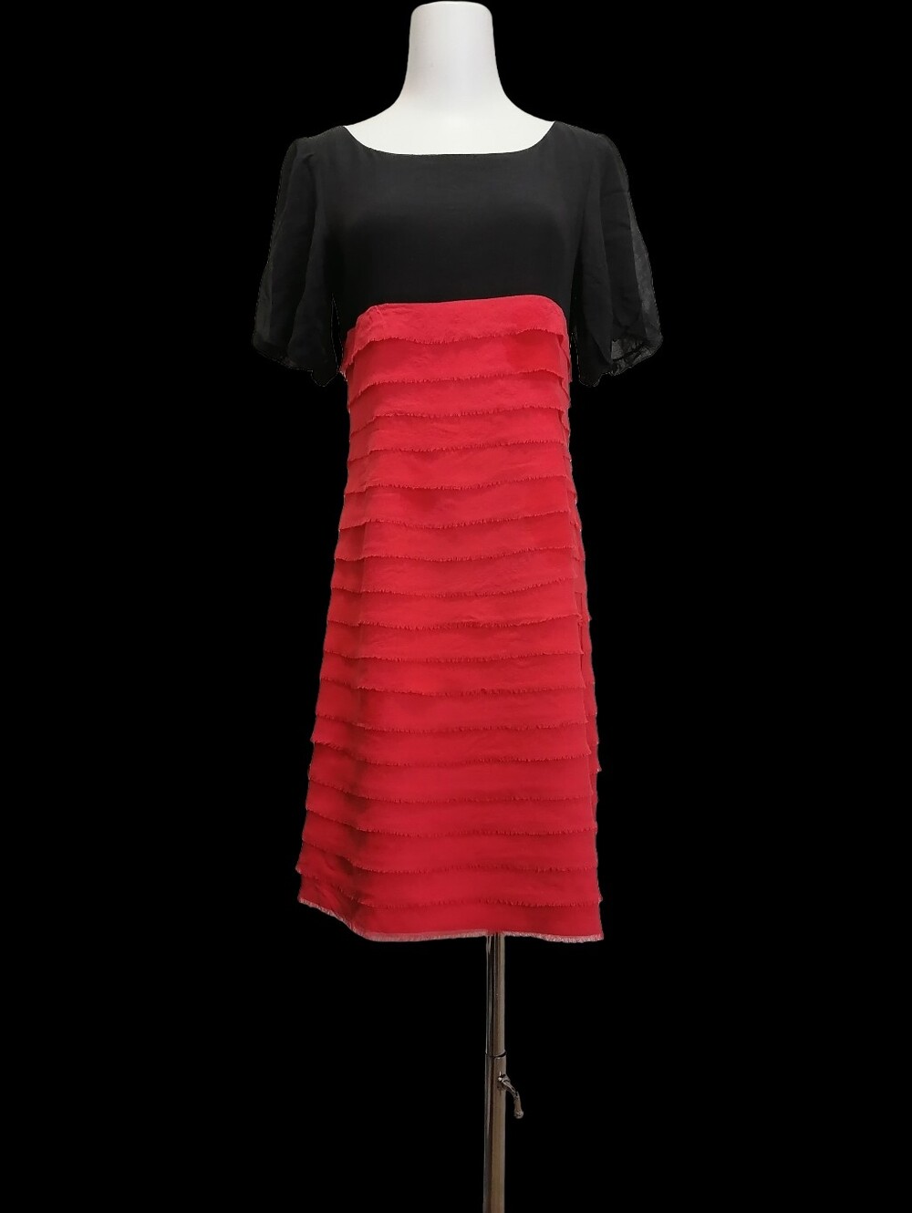 🦩🦩 Black & Red Layered 100% Silk Mini Dress